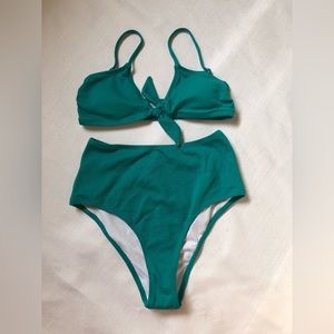 NWT Cupshe Teal Bikini with Bow Top and HighWaisted Bottoms